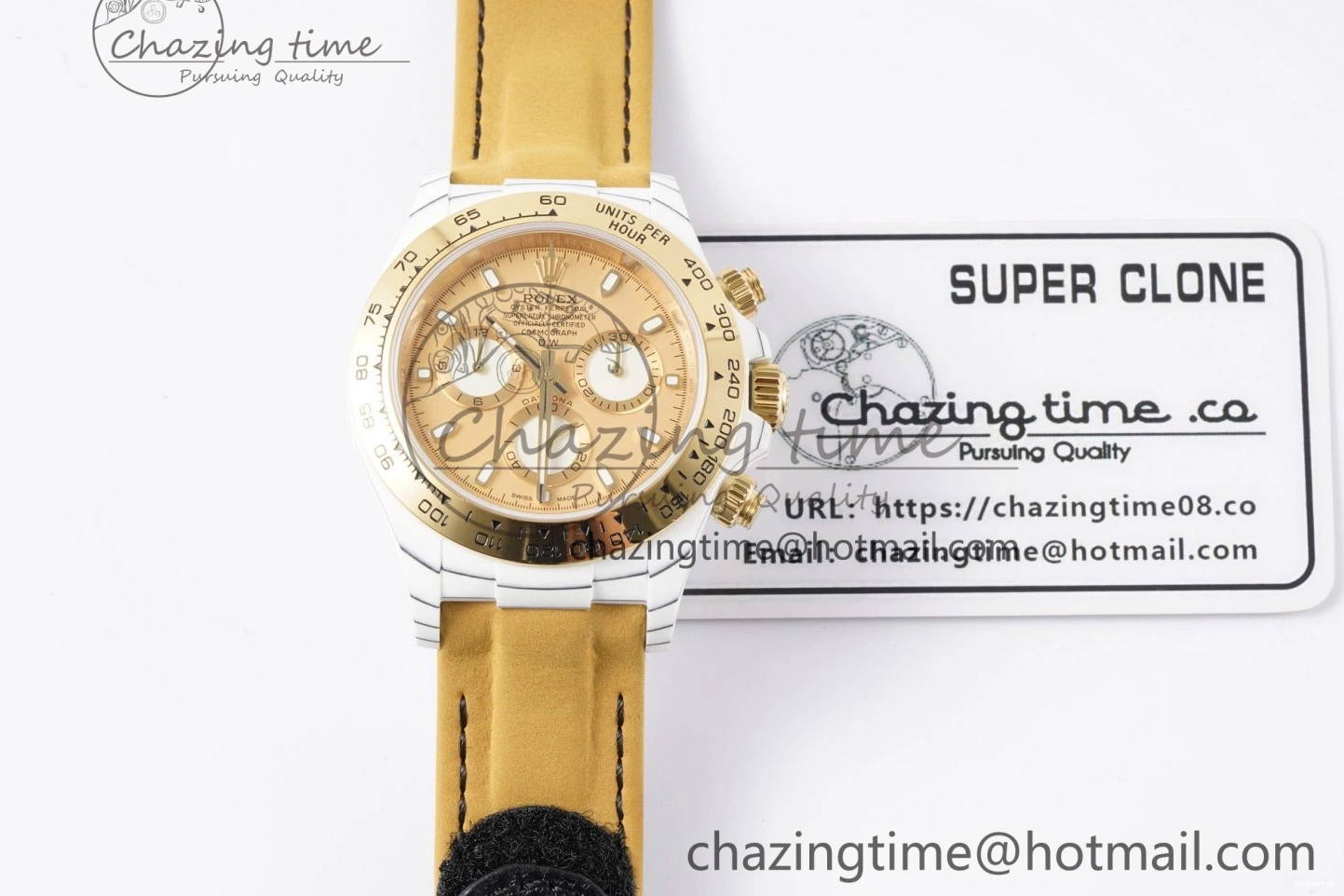 Daytona Bezel Leather Strap A7750 on White DIWF YG Dial DIW Brown YG Edition Case Carbon 0430